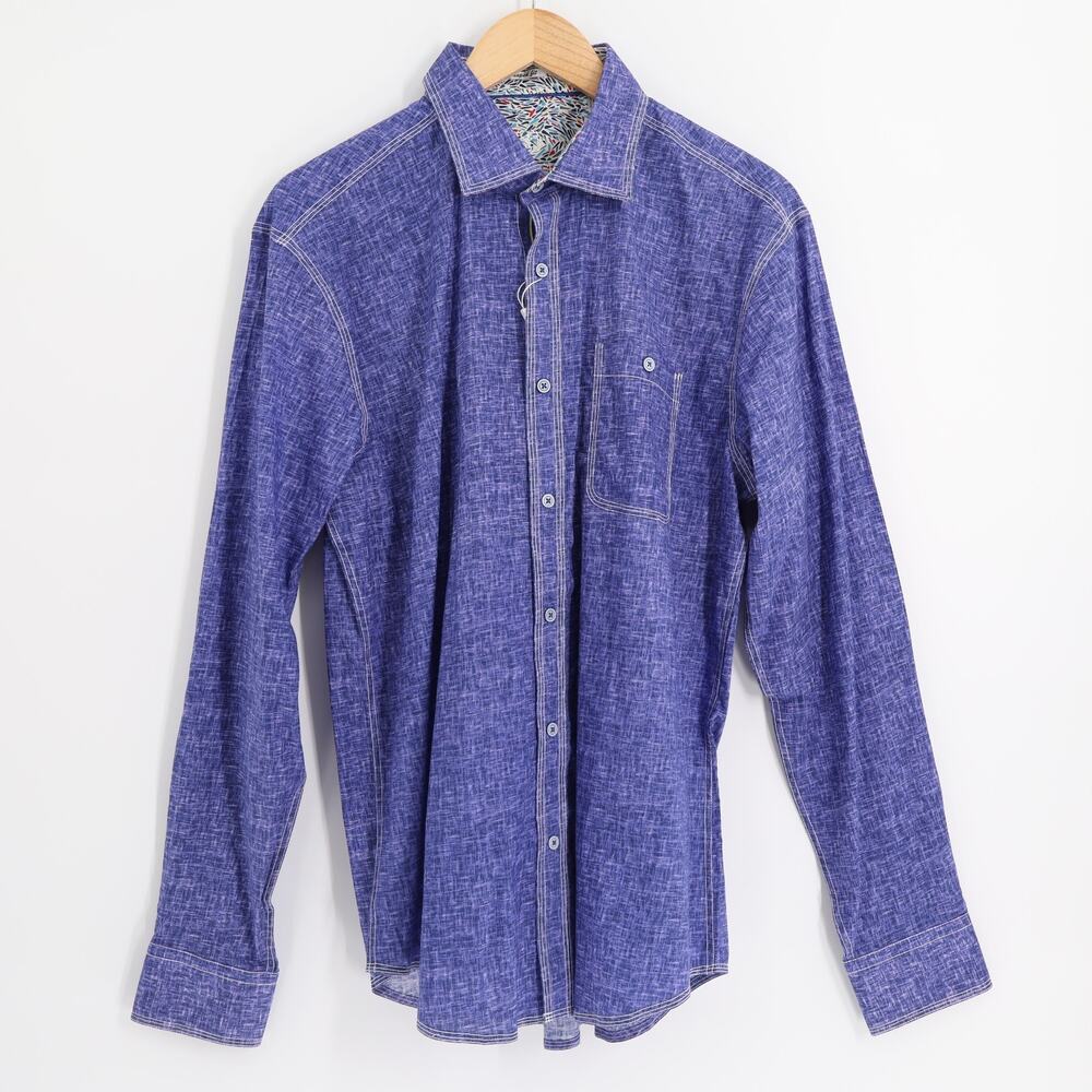 Bugatchi NWT Men's Sz L 100% Cotton Long Sleeve Button Up Shirt Night Blue